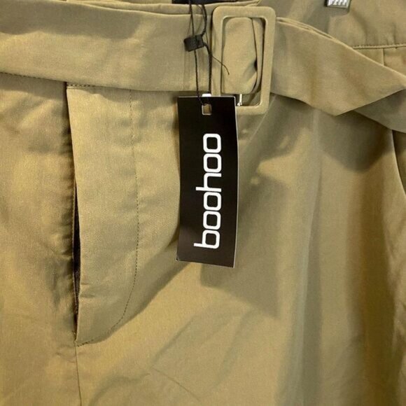 boohoo Women's Khaki Plus‎ Woven Self Fabric Belted Tailored Short - Picture 6 of 8